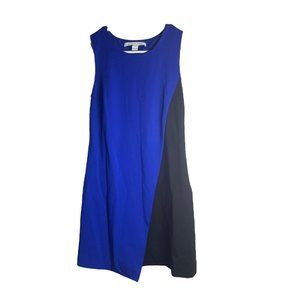 Diane von Furstenberg Livvy Shift Dress Womens 2 Black Blue Colorblock
